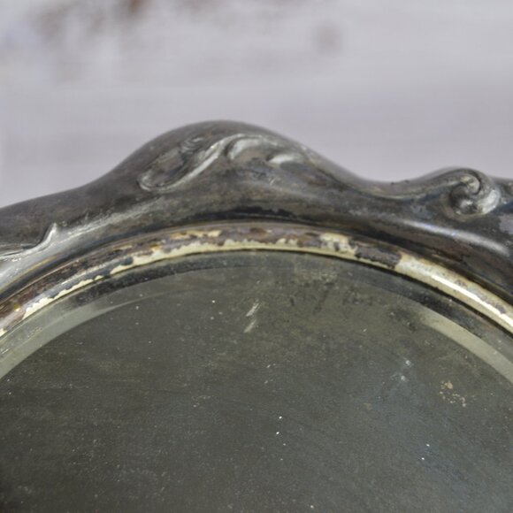 Antique Art Nouveau Flowing Hair Woman Victorian Silver Plate Vanity Hand Mirror - Picture 8 of 11